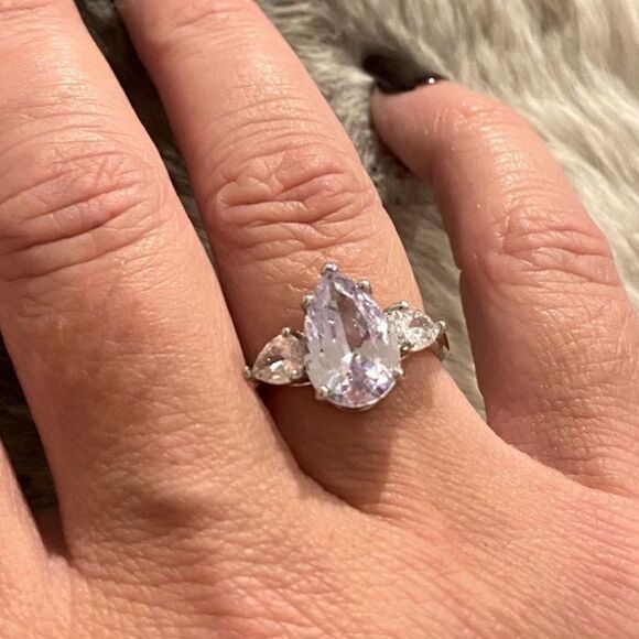 The Triple Teardrop Estate inspired 925 teardrop White Sapphire Ring sz 8 - Picture 5 of 8